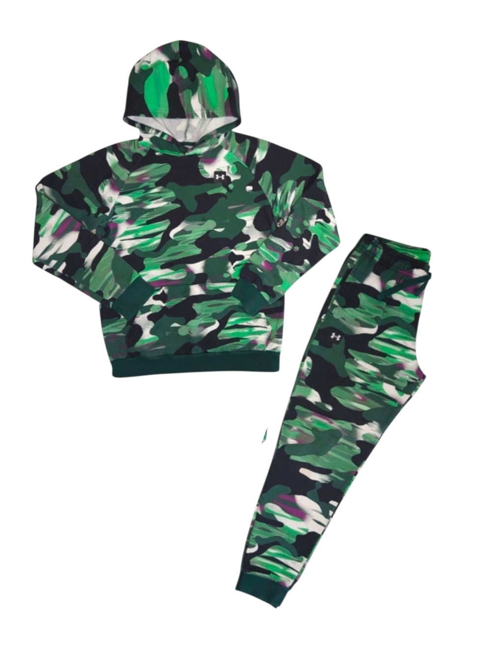 Under Armour Boys' Camo Hoodie & Joggers Set Youth XL Green Black Loose Fit